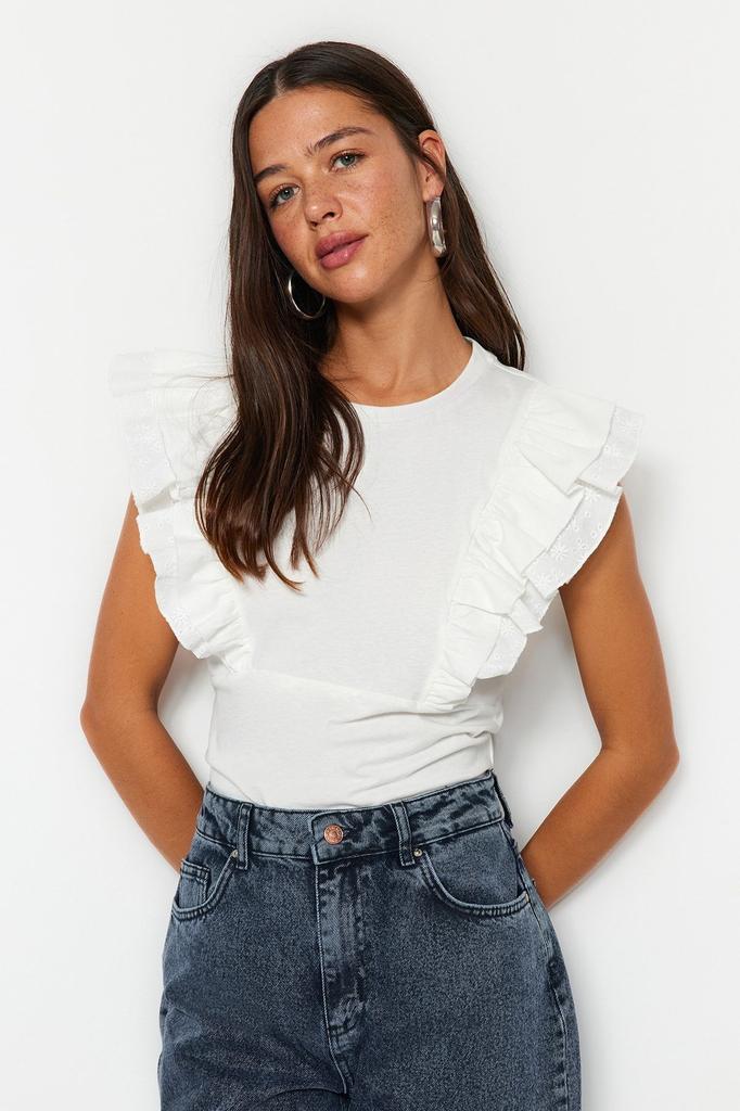 Women's Fashion New Blouse Black Embroidery Detailed Knitted Blouse