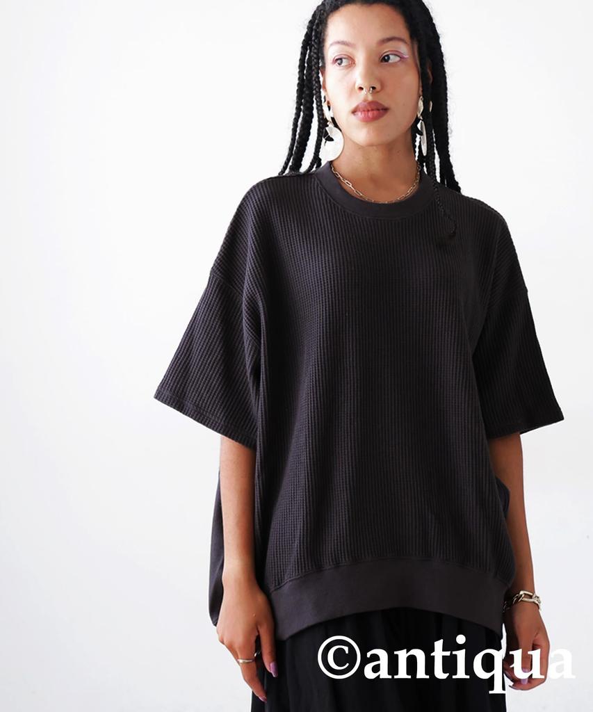 Antiqua Waffle Short Solid One Size Sumikuro Women's T-Shirt, Sleeve, Color, PN-00493, 15,