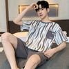 Летние тонкие хлопковые трикотажные топы с коротким рукавом и шорты мужские пижамные комплекты корейские пижамы с принтом тай-дай для мужчин одежда для сна костюмы домашняя одежда