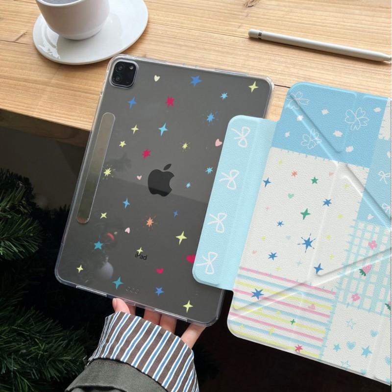IPad Air Mini Pro 10th Gen Case With Stand Sleep Wake Function Blue Plaid Star PC Shell Detachable Side Cover
