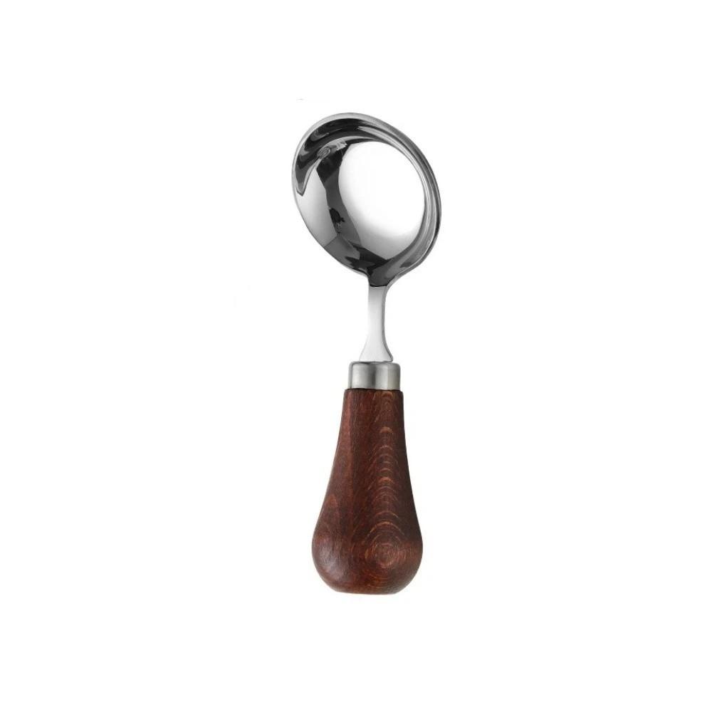 Japanese Style Stainless Steel Soup Spoon Round Bottom Wooden Handle Kids Spoon Heat-Resistant Non-Stick Ice Cream Spoon Travel