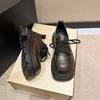 Маленькие кожаные туфли в британском стиле женские осенние новые на шнуровке ретро универсальные маленькие на толстой подошве черные лоферы
