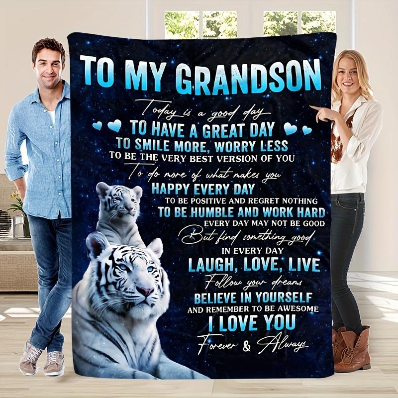 1pc Modern Comfortable Gift for My Beloved Grandson White Tiger Theme Pattern Printed Fleece Blanket, Fashionable, Soft, Warm, All-Season Mu