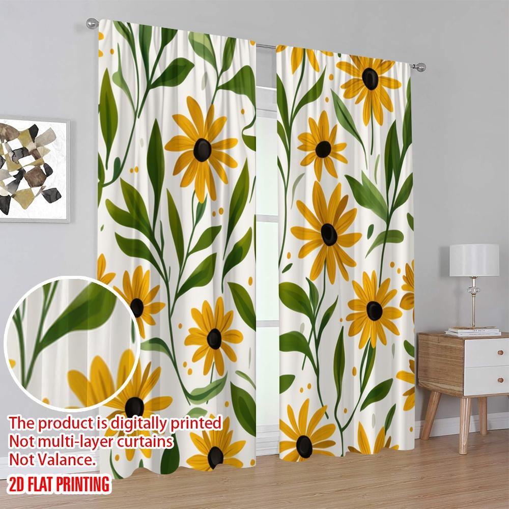 2 шт., 2D печать на ткани для штор Sunny Blooms, прочная ткань 100% полиэстер (без стержня) Праздничное использование для дома и офиса