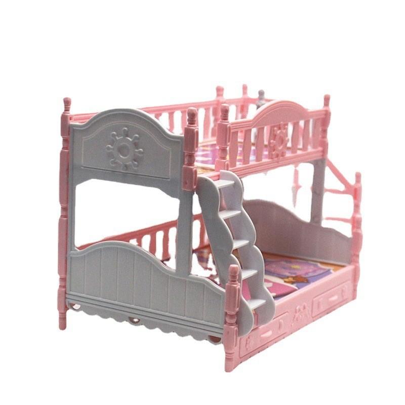 Mini Doll Bed Toy 17cm Elegant European Style Twin Bunk Princess Bed For Imaginative Play