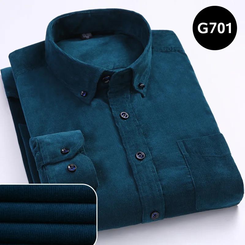 2025 Cotton Corduroy Casual Warm Solid Shirt Long Sleeve Winter Regular Fit Mens Men's Shirts with Pokets