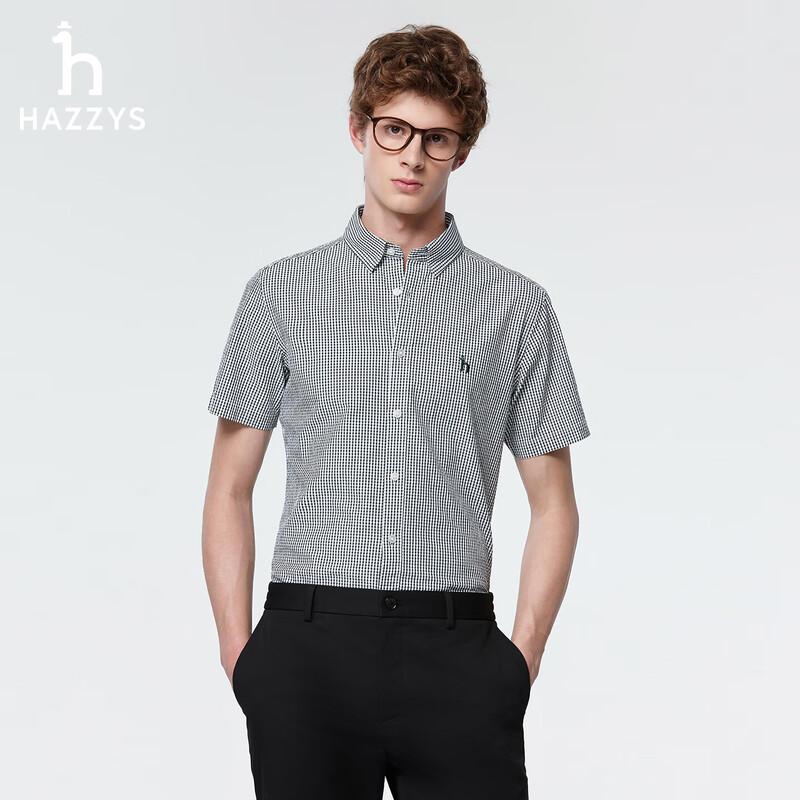 Мужская летняя рубашка HAZZYS из чистого хлопка в мелкую клетку с коротким рукавом