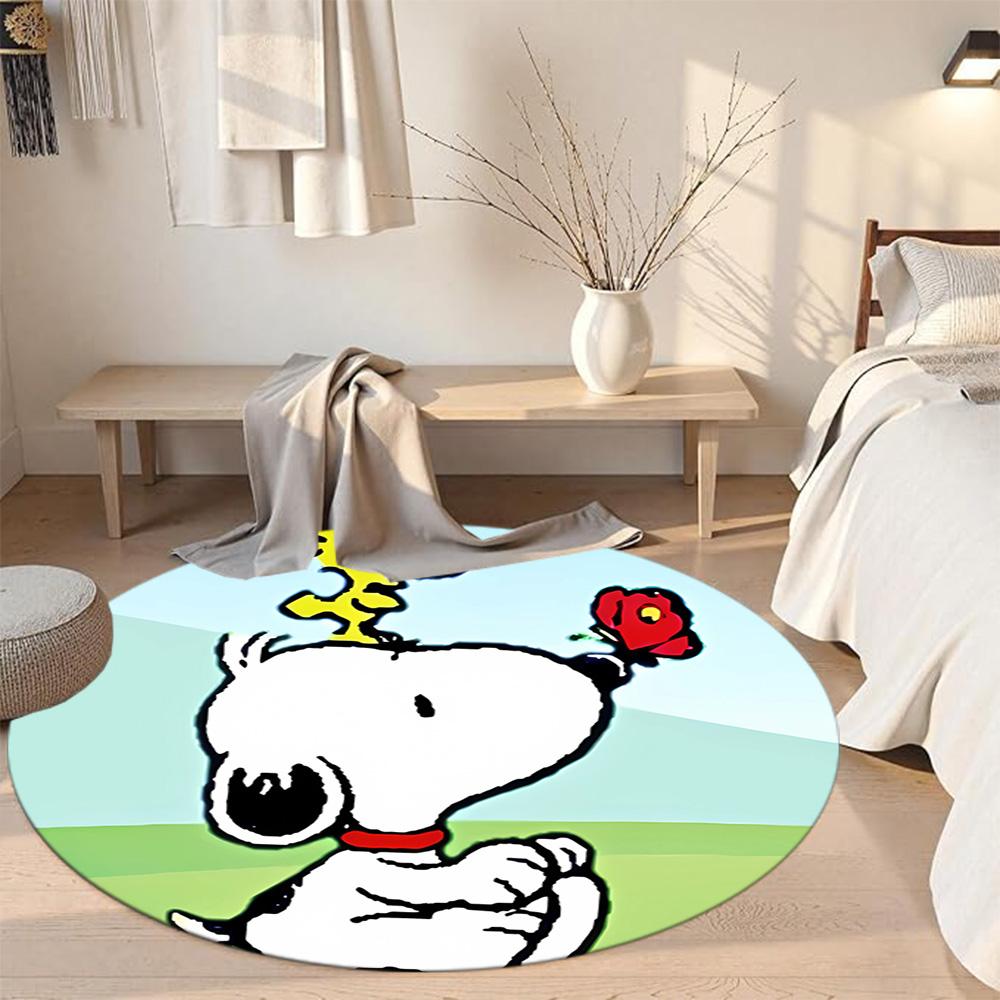 Snoopy Round Area Rug Perfect for Hallway Outdoor Dormitory Dining Room Antislip Round Carpet Anime Office Decor Gift for Festivals