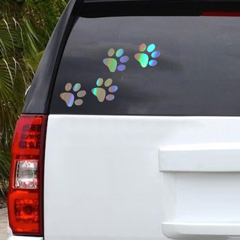 12.8x5.5CM Laser Vinyl Pet Paw Pattern Car Motorcycle Body Bumper Hood Window Decal Scratch Sticker