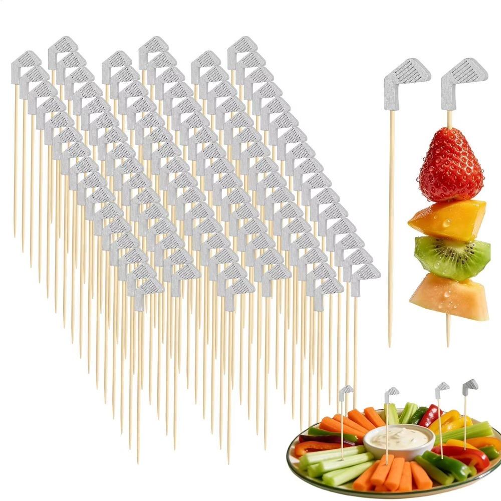 100Pcs/Set Wooden Golf Toothpicks Eco-Friendly Fruit Skewers Golf Theme Party