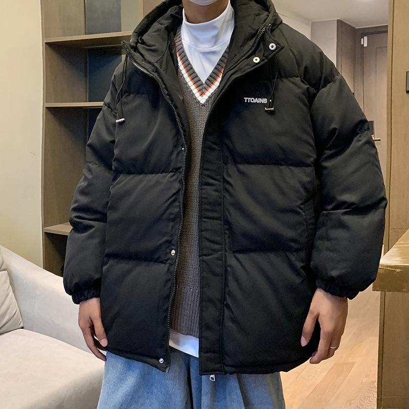 Мужская зимняя хлопковая куртка с капюшоном 2025: Модная, свободного кроя, универсальная плоская куртка в гонконгском стиле.