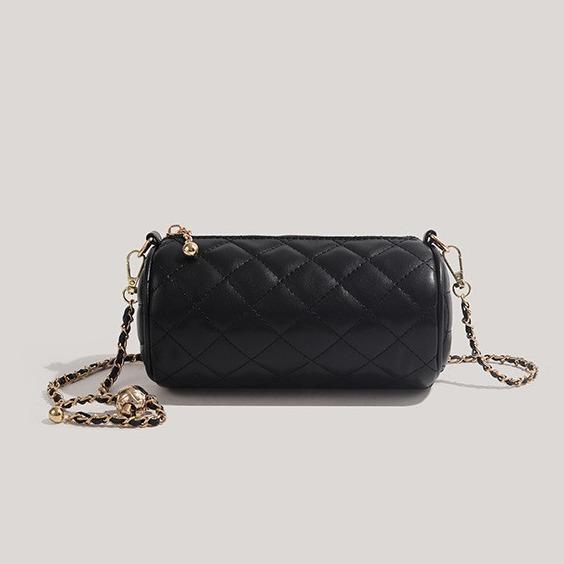 Bag Women'S Niche Texture Small Fragrant Wind Rhombus Chain Small Gold Ball Cylinder Bag Single Shoulder Crossbody Pen Holder Pillow Bag Tide