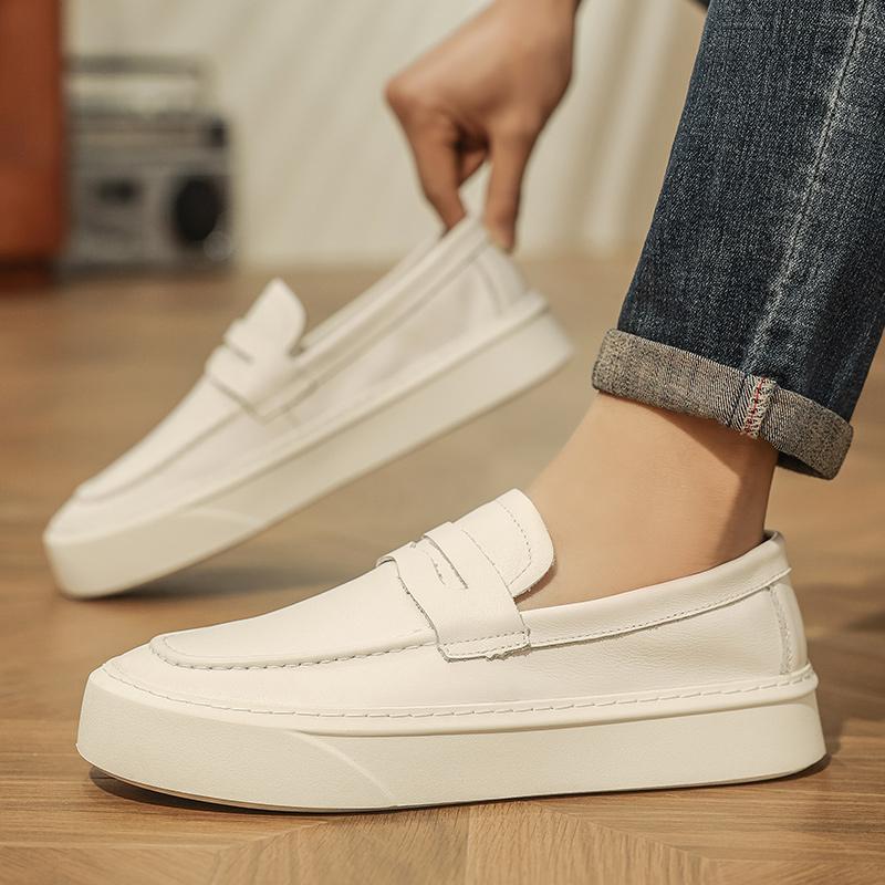 2025 Новая мужская повседневная обувь Натуральная кожа Мужская обувь для ходьбы Британский стиль Пенни-лоферы Мужские слипоны Толстая подошва Уличные балетки