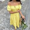 Women Off Shoulder Tiered Maxi Dress Smocked Waist Puff Sleeve Casual Summer Vacation Dress