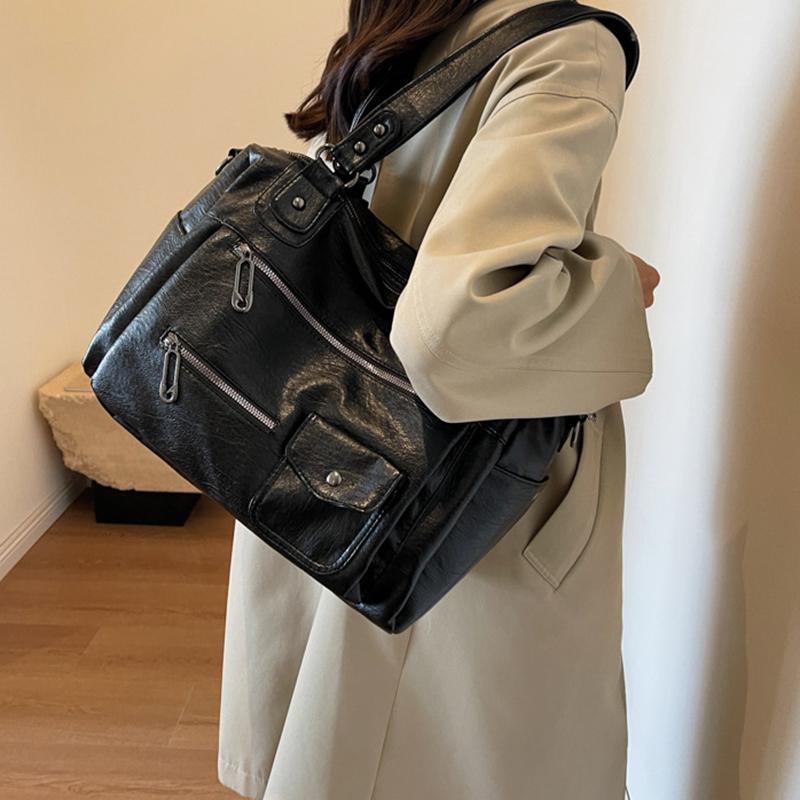 Vintage European Style PU Leather Tote Bag Women's Large Capacity Casual Shoulder Crossbody Handbag Fashionable KTY