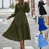 Boho Lantern Sleeve Dress Women - Round Neck Long Sleeve Maxi Casual Loose Fit Fall Vacation Dress