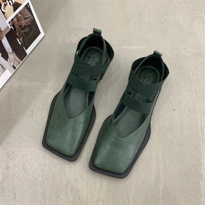 Мода 2024 года, новый дизайн, туфли Мэри Джейн, женские, элегантные, с квадратным носком, на плоской подошве, летняя мода, повседневная обувь с перекрестными ремешками и эластичной резинкой для женщин