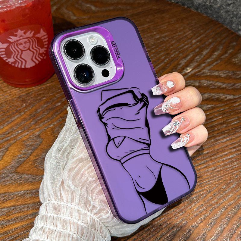 Серебряный чехол для Apple iPhone 17/16/15 Plus/13/14/12 Pro Max - Дизайн "Обнаженная девушка"