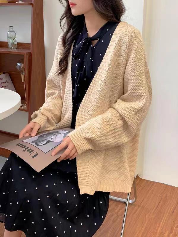 Женское ретро-пальто-кардиган средней длины во французском стиле - свитер толстой вязки свободного покроя для поездок на работу на осень/зиму