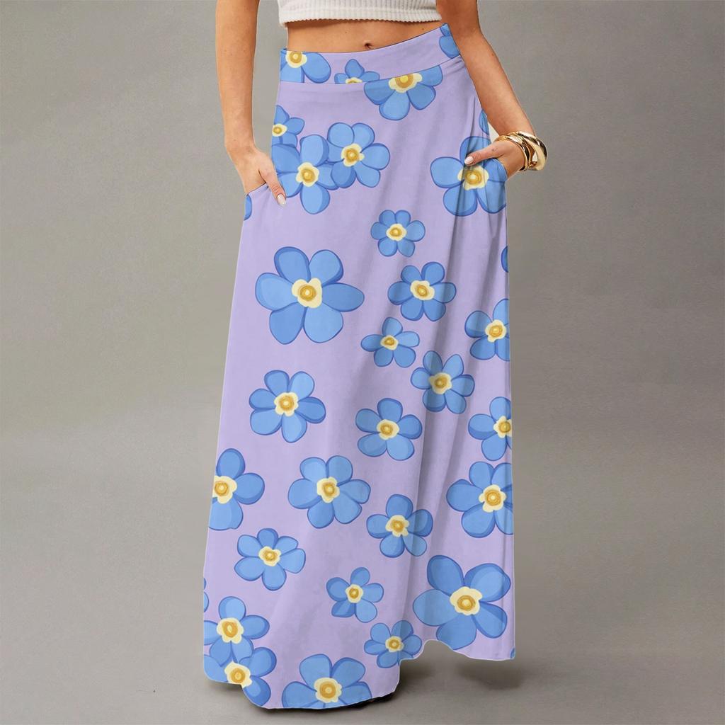 Женская повседневная складная юбка макси с цветочным принтом, высокой талией и карманом, с драпировкой