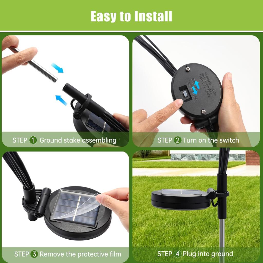 2 упаковки солнечных рождественских гирлянд для сада, 8 светодиодных светлячков, газонное освещение теплого белого цвета RGB для украшения двора, патио, дорожки