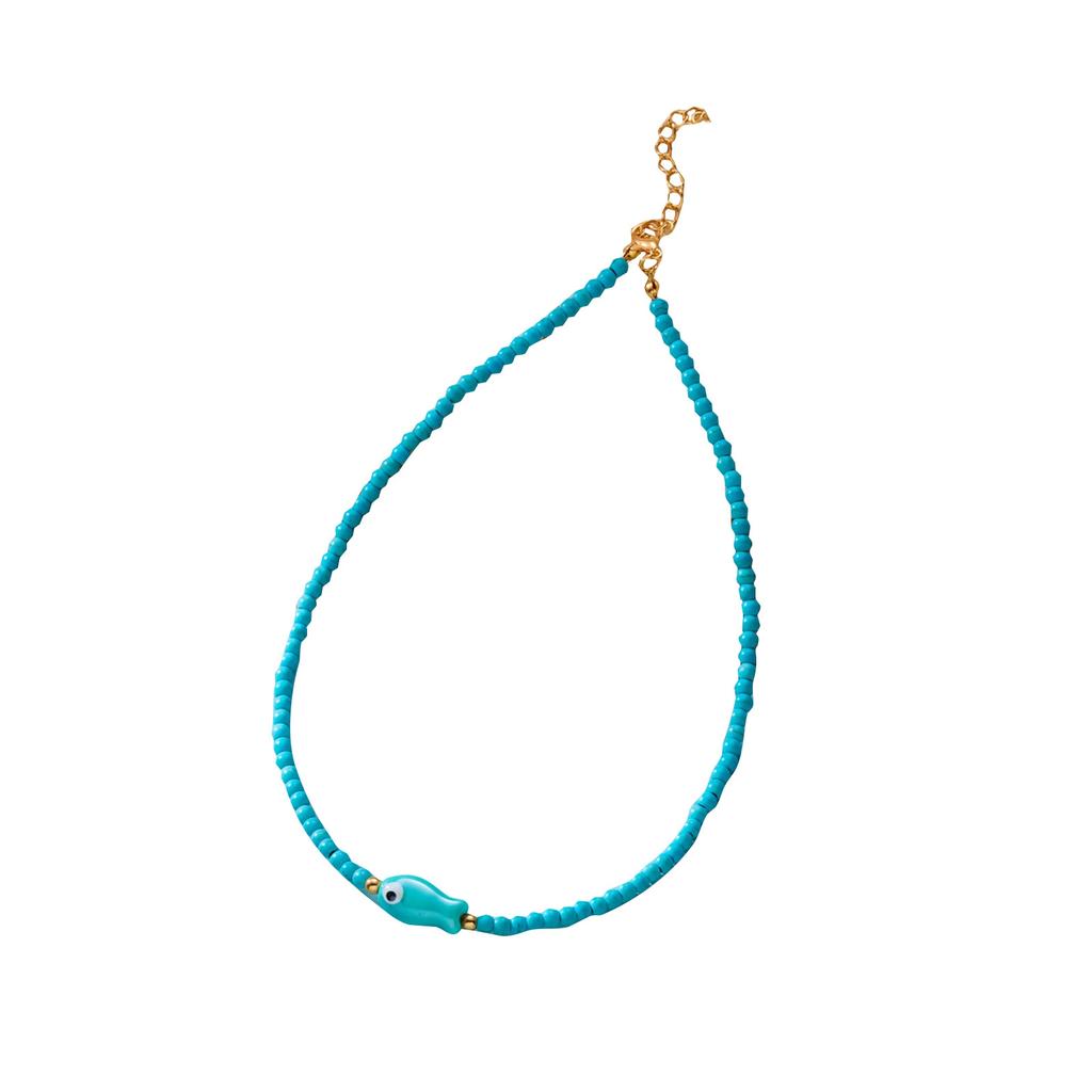 Керамическое ожерелье-подвеска в виде рыбки Gmai для женщин, многоцветные рисовые бусины с бирюзовыми акцентами, нежные украшения в виде рыбок для повседневной носки и отпуска