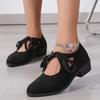 Fashion 2025 Vintage Lace Up Thick Heels Pumps Women Shoes 2025 Spring Pointed Toe Mary Jane Shoes Woman Plus Size Faux Suede Pumps