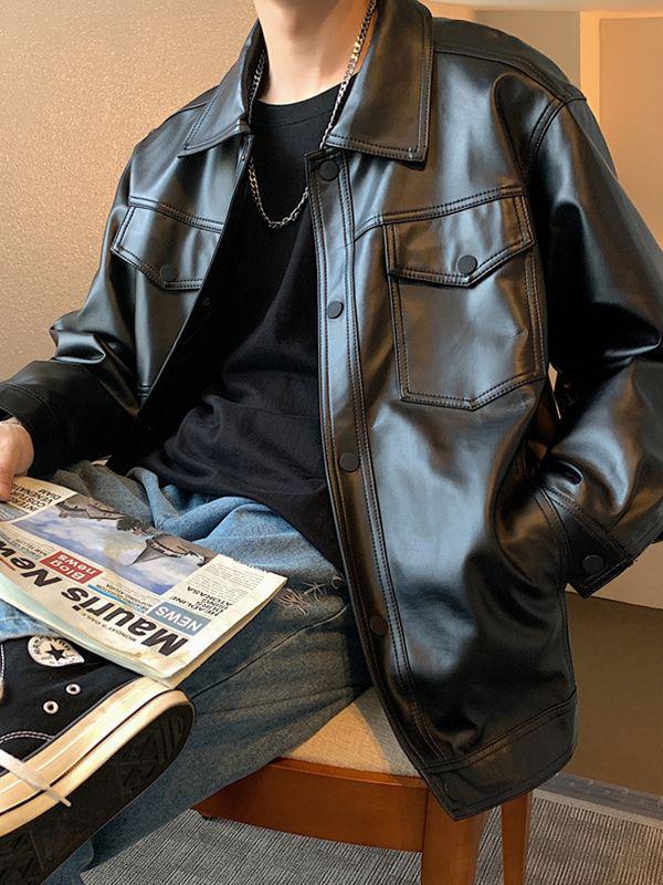 Мужская куртка из искусственной кожи - костюм для летчиков мотоцикла на весну и осень, свободный крой, повседневный модный бренд, большой размер, крутой верх