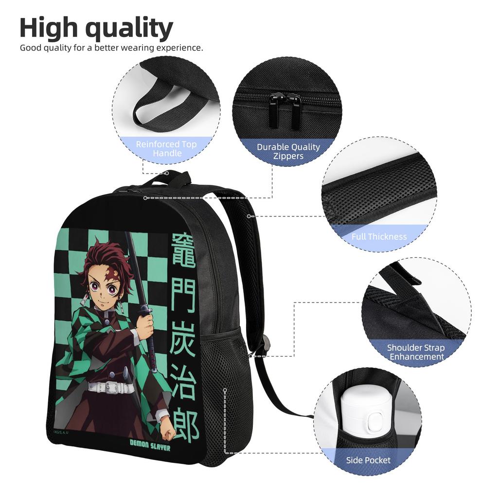 Рюкзаки Клинок Рассекающий Демонов Kimetsu no Yaiba Танджиро Дыхание Воды Меч Daypack mochila Campus Застежка-молния Rucksack