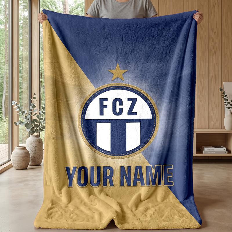 Custom Text Flannel Throw Blanket, Lightweight Cozy Bed Sofa BlanketFC Zürich