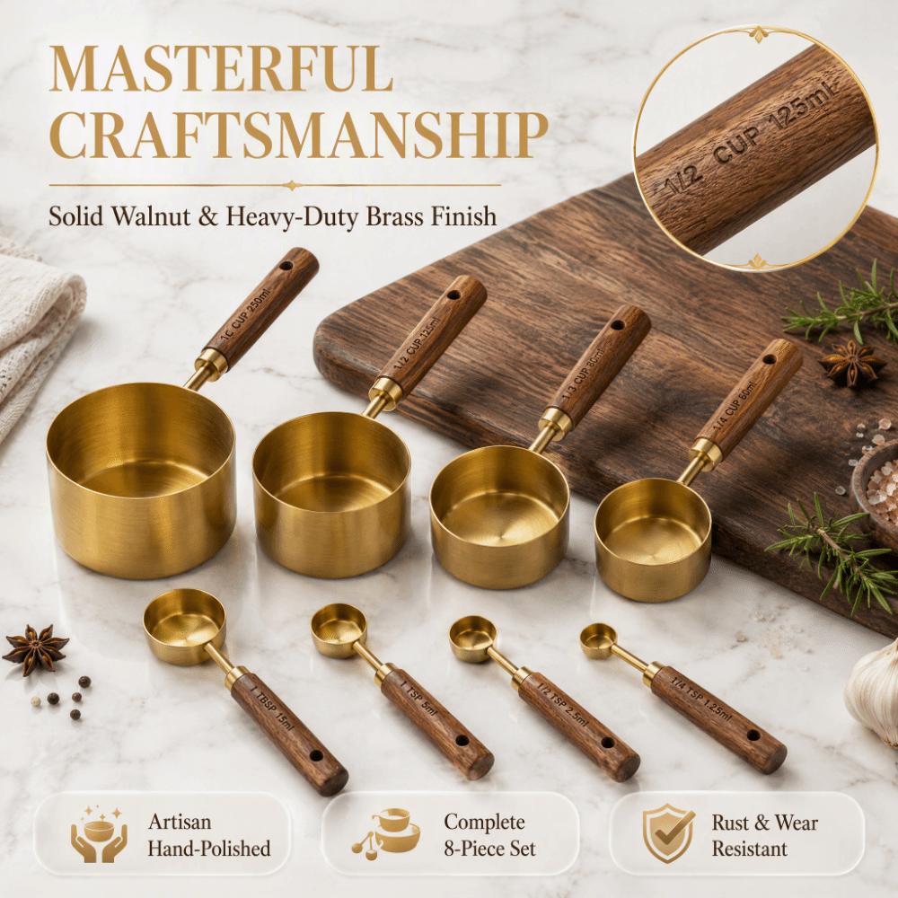 8Pcs Gold Brown Measuring Spoon Set Stainless Steel Baking Measuring Tool  Home Kitchen