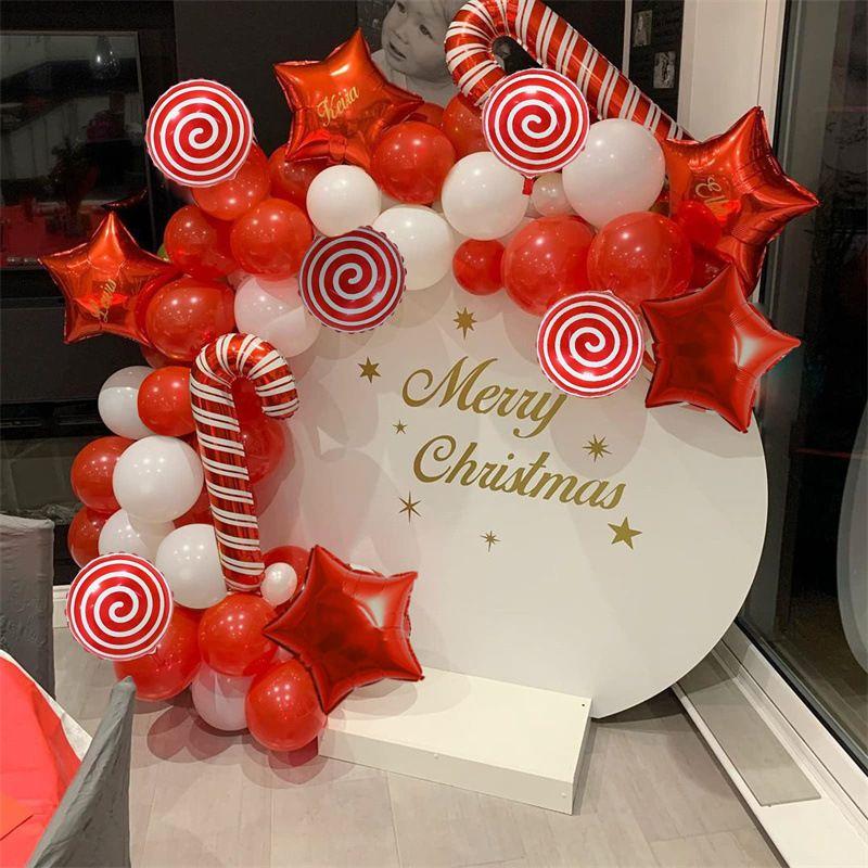 Christmas-themed Balloon Candy, Cane, Lollipop Shaped Red and White Balloon Set Decoration