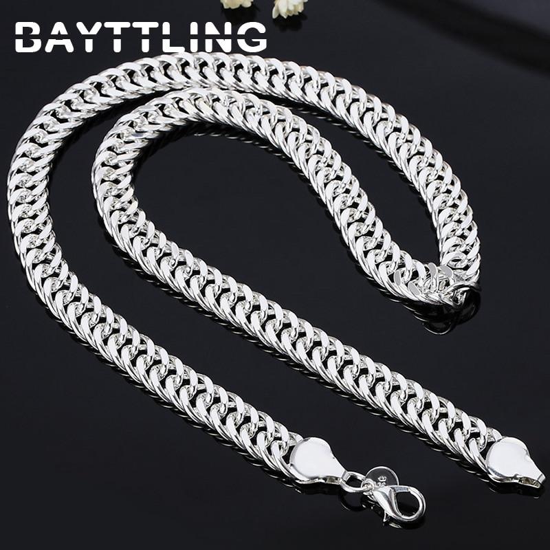 Ожерелье из стерлингового серебра 925 пробы, 20/24 дюйма, 10 мм, полностью плоская боковая цепочка для женщин и мужчин, модные свадебные украшения, подарок