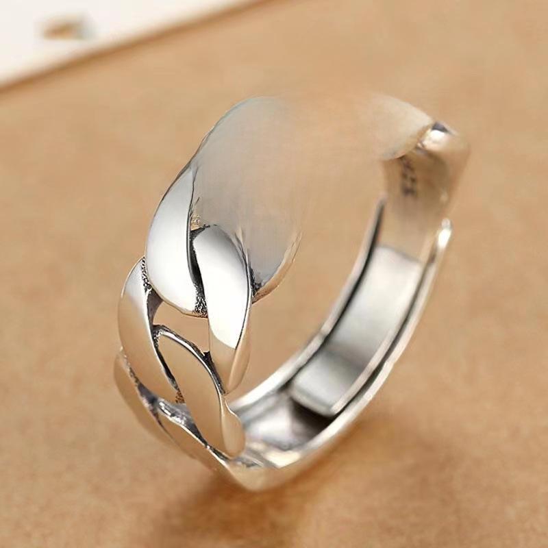 Стильное мужское витое кольцо-цепочка: Нишевый дизайн, трендовый нейтральный стиль, открытый и регулируемый.