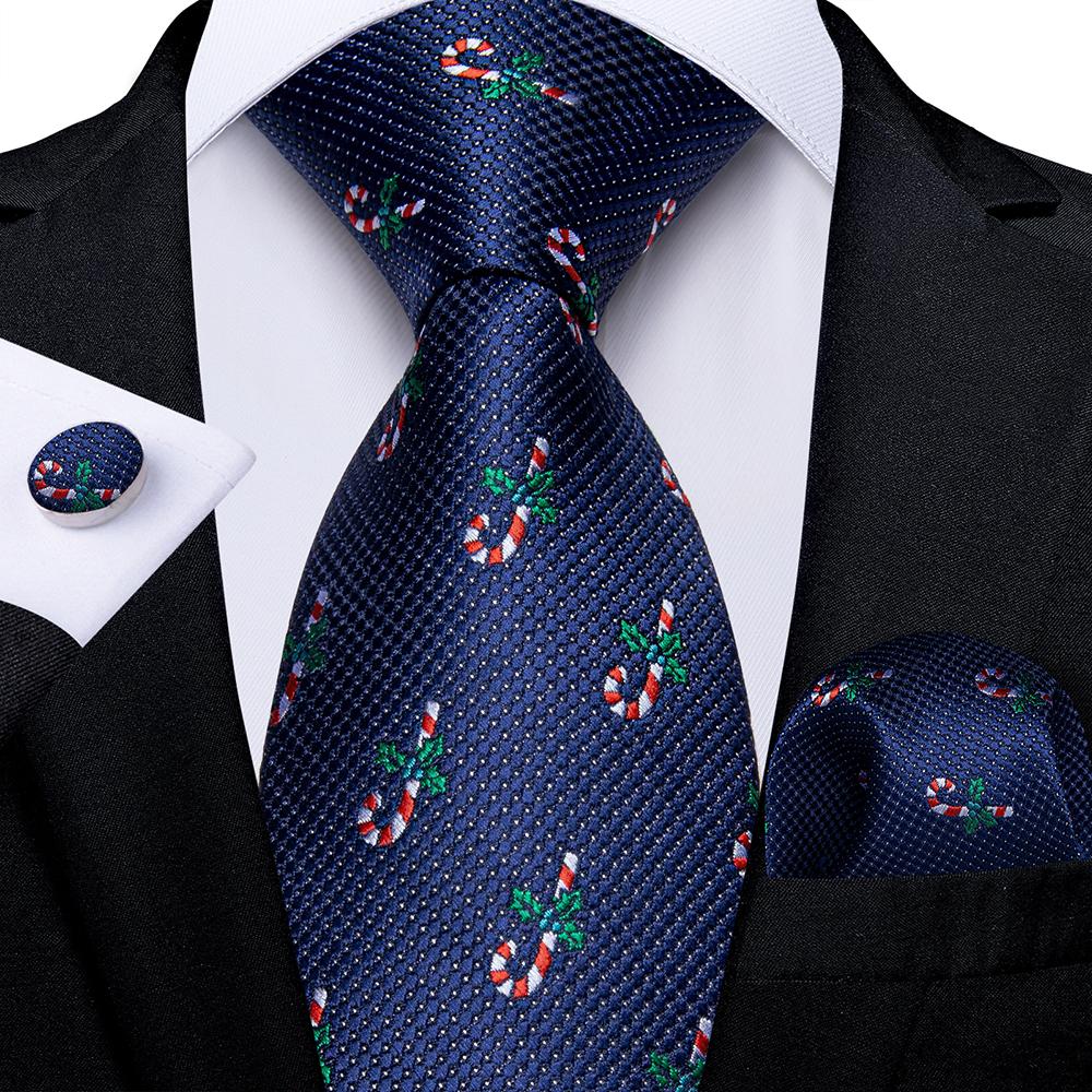 Mens Christmas Tie Set Red Blue Green 8cm Wide Silk Neck Tie Hanky Cufflinks Set Gift For Men Accessories