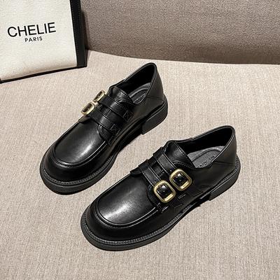 Слип-он британские маленькие кожаные туфли женские новые ретро лоферы на толстой подошве мягкие кожаные туфли на среднем каблуке плюс бархатные туфли