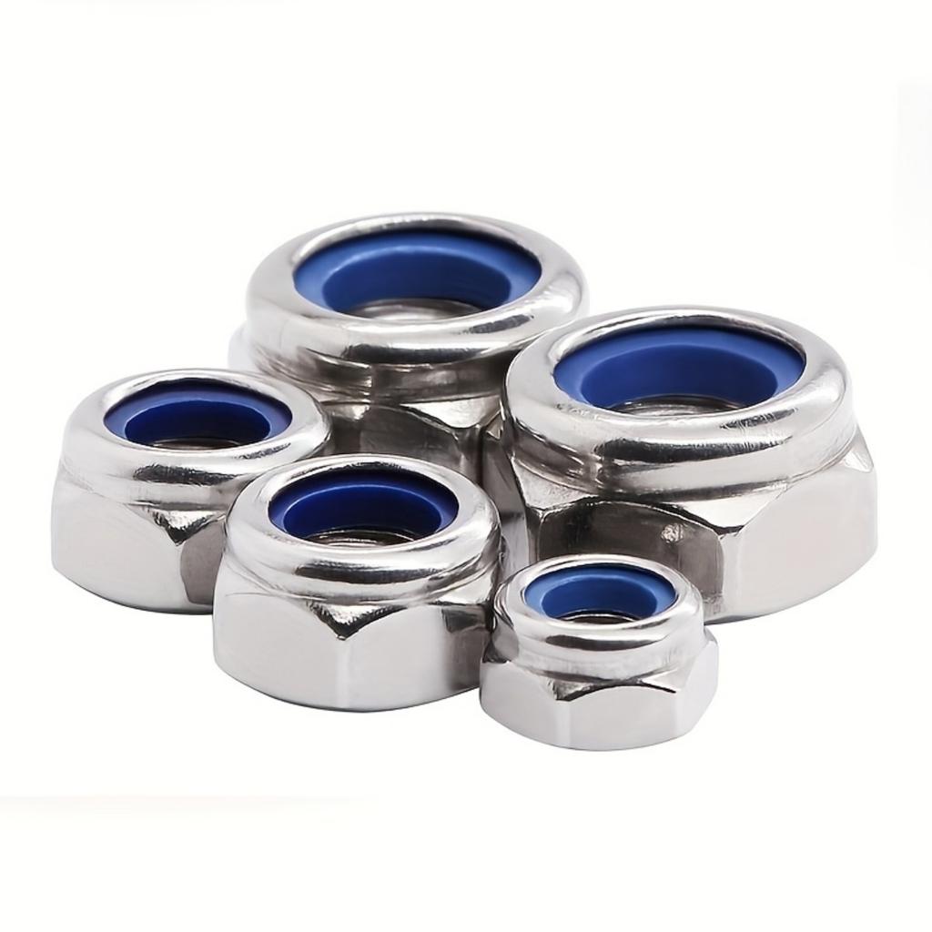 200pcs/box Stainless Steel Nylon Anti-Slip Self-Locking Nuts, Hexagonal Screw Caps for Construction, Maintenance