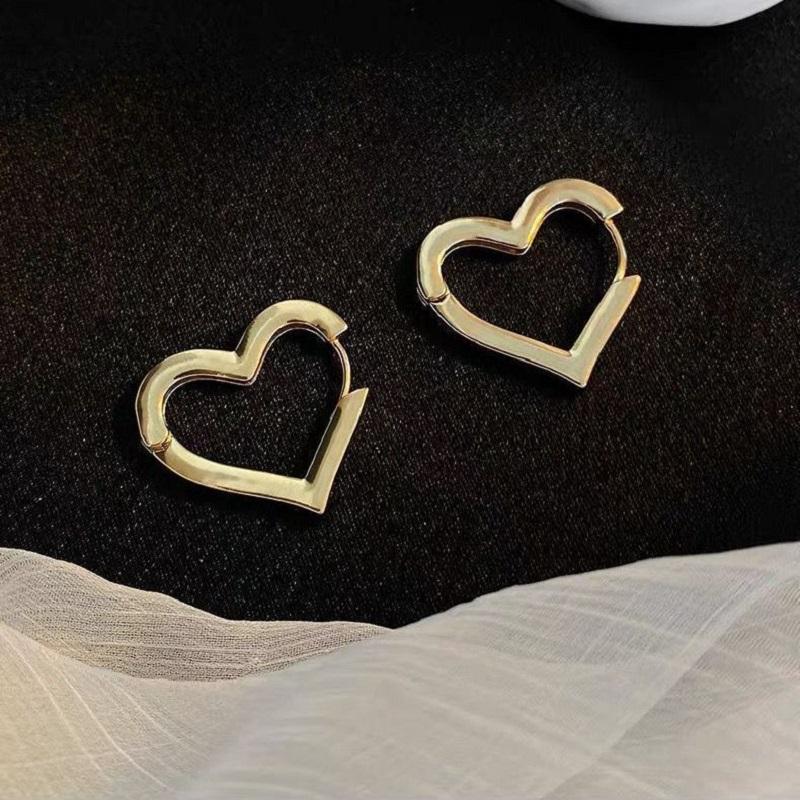 New Fashion Metal Gold Color Love Heart Hoop Earrings for Women Girls Korean Elegant Simple Heart Party Zircon Birthday Gifts