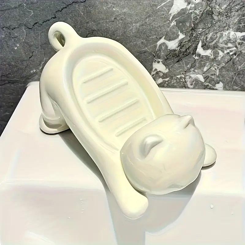 Cute Cartoon Cat Soap Box Bathroom Organiser with Drainage Design Durable Organiser for Soap and Sponge