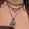 Punk Style Multilayer Skull Cherry Necklace For Women With Zinc Alloy Chain