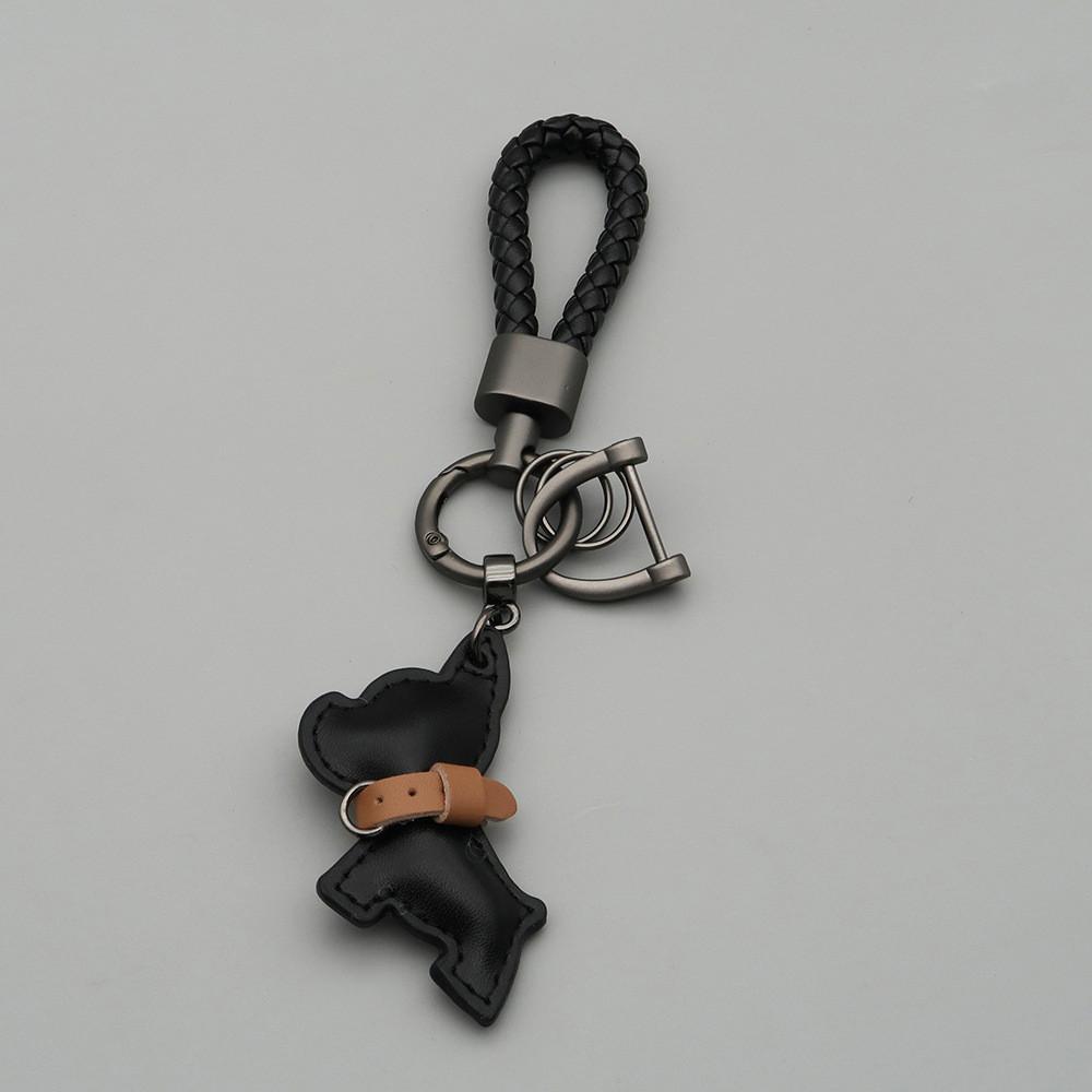 1PC Mini French Bulldog Keychain - Leather & Braided Rope Anti-lost Puppy Pendant, Cute Auto Car Key Accessory