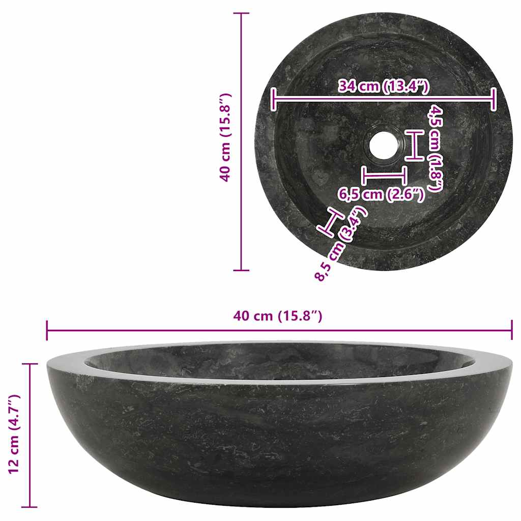 40 x 12 cm Black Marble Wash Basin