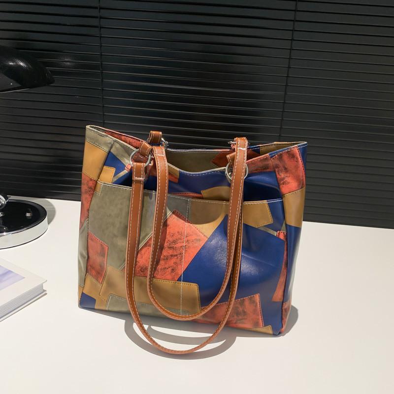 Fashionable Pu Tote Bag For Women In Cool Gray Blue And Brown Colors
