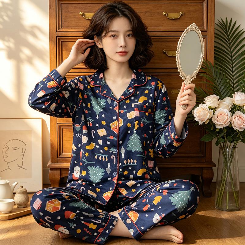 Santa Claus pajamas women's autumn new silk long-sleeved trousers festive red loungewear ice silk suit