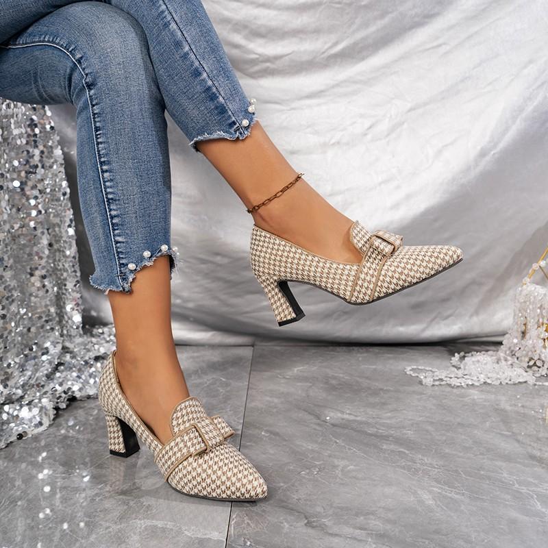 Women's Thick Heel Shoes Autumn New Pointed Head Deep Mouth Butterfly Knot Anti-slip Wear-resistant High Heels