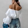 1116 Summer New One-Neck Bubble Sleeve Fashion Casual Sexy Shirt White European and American Off-Shoulder Commuter Women's Clothing