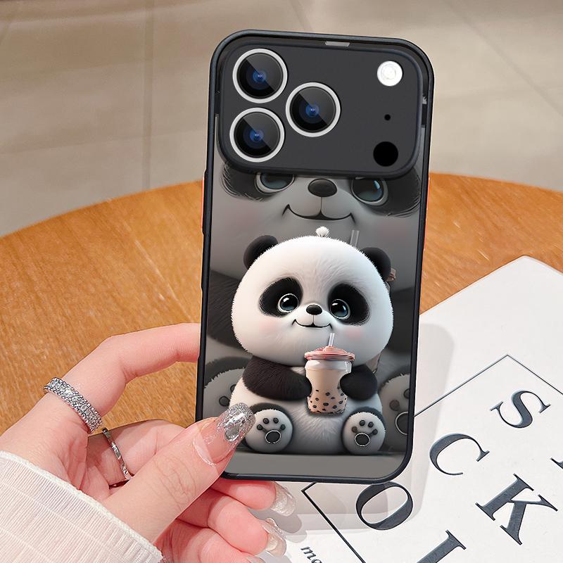 Милый 3D рельефный чехол для телефона с рисунком панды для iPhone 17 Pro Max Funda iPhone 16 Pro Max 13 15 14 17 Air 16e Матовая задняя крышка Coque