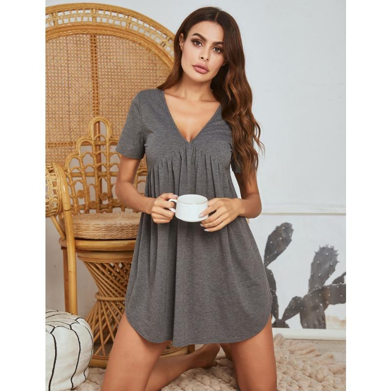 Летняя ночная рубашка большого размера, женская домашняя одежда, пижамы с короткими рукавами, v-образным вырезом, ночные рубашки большого размера