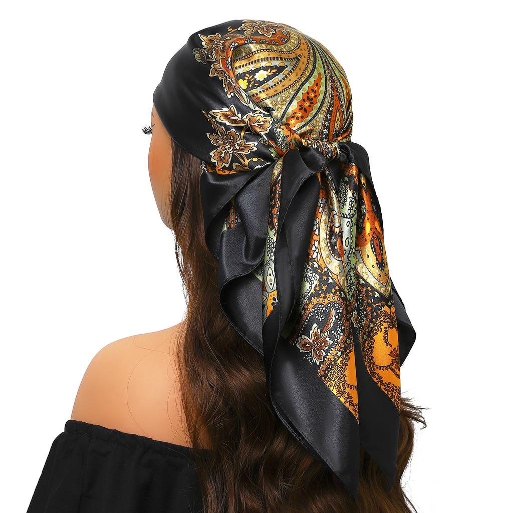 Head Scarf Women Luxury Brand Square 90*90cm Silk Foulard Satin Bandana Cheveux Soft Neckerchief Hijab Hair Scarves For Ladies
