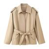 Za Autumn and Winter New Arrivals Women's Clothing Zr European and American Style Belted Lapel Solid Color Loose Pocket Short Trench Coat